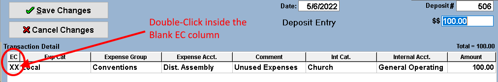 In/Out Example Deposit