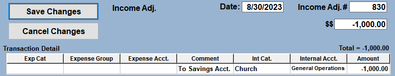Transaction to take money out checking account