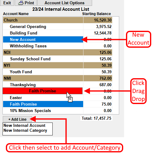 Internal Account Setup Screen