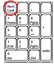 Number pad with Num Lock key highlighted