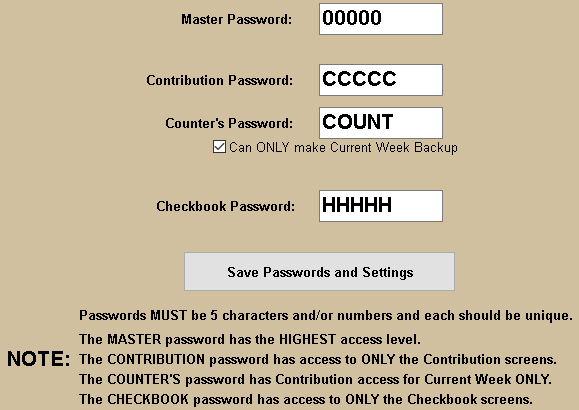 Setup Passwords